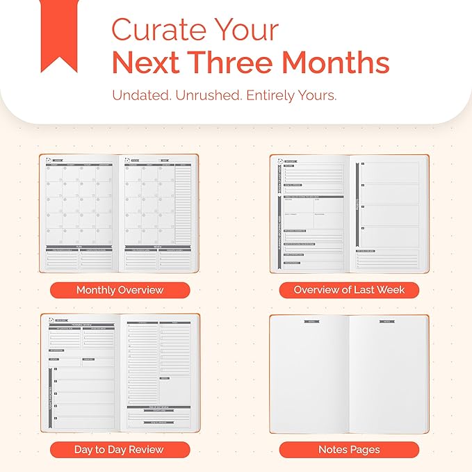Panda Planner Classic A5 Daily Planner 2026 – Undated Quarterly Productivity Planner with Hourly Schedule, To Do List, Daily Journal, Goal Planner, Habit Tracker & Gratitude Organizer for Home/Office – Orange