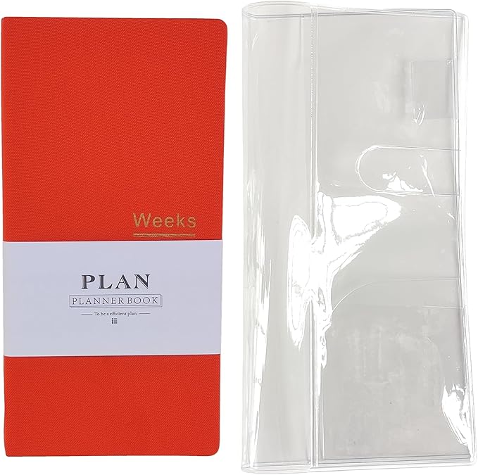 Undated Pocket Weekly Planner Schedule Organizer Agenda Year Month Week Plan A6 Notebooks (Orange with clear cover)