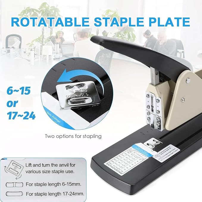 Heavy Duty Long Reach Stapler, Long Arm Stapler, 210 Sheets Capacity, with Flexible Paper Guide, 9.84” Adjustable Stapling Depth Suitable, for Creating Booklets, Pamphlets, and Albums