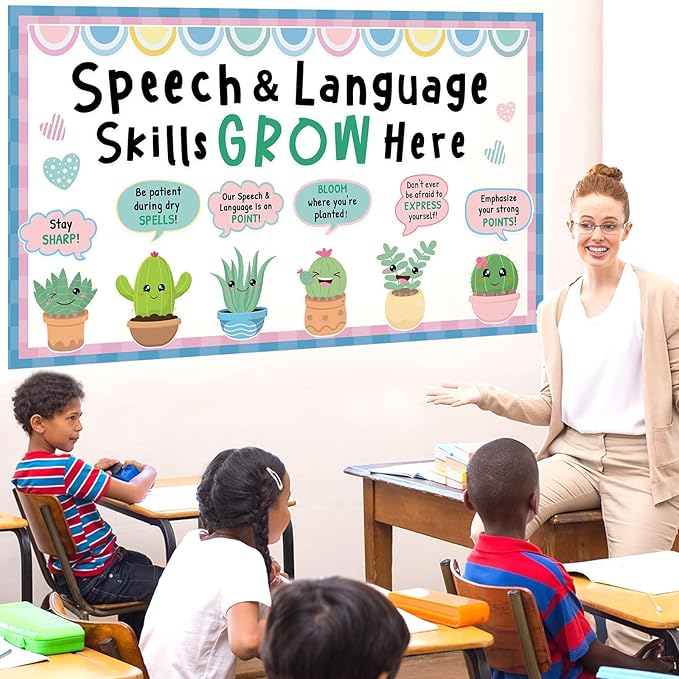 Speech Therapy Bulletin Board Decorations Motivational Succulent Plant Themed Bulletin Board Set End of Year Cactus Positive Affirmations Accents Cutouts for School Classroom Wall Door Decor Supplies