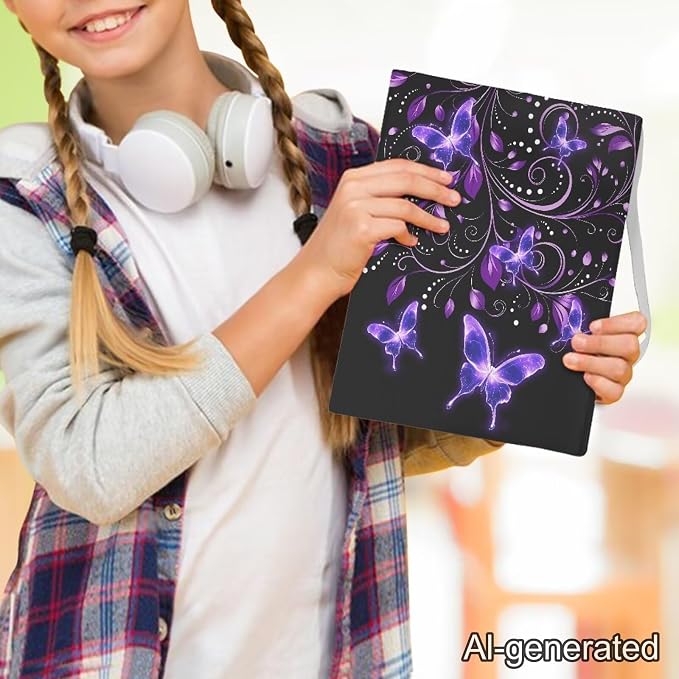 Dreaweet Purple Butterfly Book Cover Sleeve Protector for Women Girls Stretchable Floral Print Book Sleeve Protector Hardcover Book Socks Back to School Gifts Up to 9 x 11 Inch