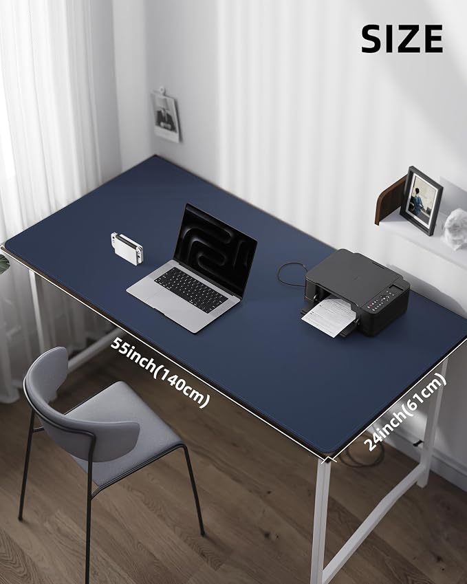 AFIING Large Desk Mat 55" x 24" - PU Leather Desk Pad Protector, Waterproof Non-Slip Extended Mouse Pad for Office Desk, Keyboard, Laptop and Home Workspace (Midnight Blue)