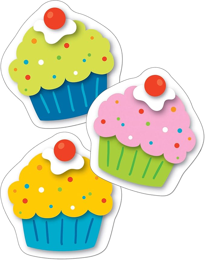 Carson Dellosa 36-Piece Cupcake Decorations, Colorful Cardstock Dessert Cutouts for Party, Name Tags, Happy Birthday Bulletin Board, and Classroom Decor