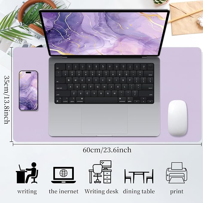 Bloss Purple Desk Mat, Double-Sided Leather Desk Pad, Desk Matt for Desktop, Waterproof Desk Pad Mat, Computer Mat for Office Work/Home/Decor/Desk Protector/Cover(23.6"x 13.8")