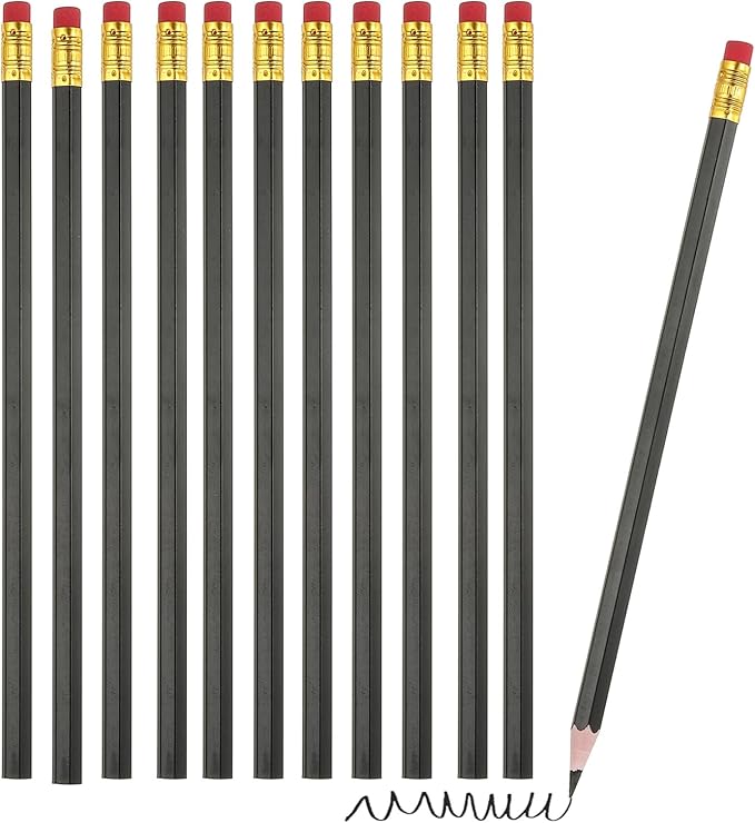 PATIKIL Erasable Colored Pencils, 12 Pcs Oil Color Pencils with Erasers Hexagonal Rod Wooden Colored Pencils for Tests Marking Grading Art Painting, Black
