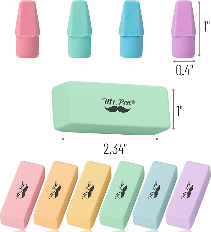 Mr. Pen- School Eraser Combination Set, 66 Pack, Pastel Colors, Latex Free Erasers for School, Office, Art Sketching, Homework, Exams, Clean Smudge-Free Correction