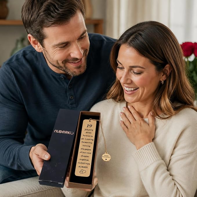 19 Years 19th Anniversary Bronze Gifts for Him Her Men Women Couple 19th Bronze Anniversary Wedding Gifts for Her Wife Girlfriend Husband Aniversario Gold Bookmark Christmas Valentine Gift for Women