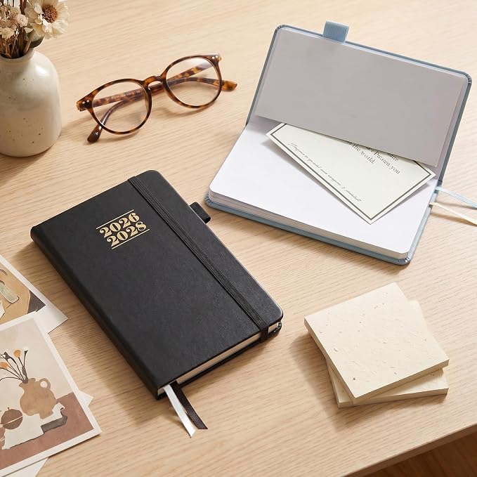 KONVINIT Pocket Calendar 2026-2028, 24-Month Pocket Calendar 2027 Planner Runs from July.2026 Until June.2028, Black PU Monthly Planner with Inner Pocket, Pen Loop, Elastic Closure for School & Office Supplies, 3.54”×6.69”