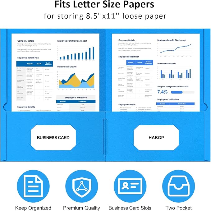 HABGP Two Pocket Folders, 20 Pack Paper Folders with Pockets Fit 8.5 x 11 Letter Size Paper, 20 Assorted Colors File Folders with Pockets and Business Card Slots for School Office Home Business