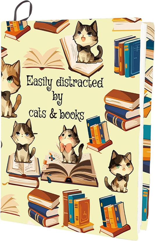 CRASPIRE Cat Stretchable Book Cover Books Animals Yellow Washable Reusable Large Nylon Cloth Polyester Book Protector Elastic Notebook Wraps Suitable for Most Hardcover Books