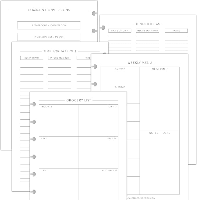 BetterNote Meal Plan Refill Pages for Disc Bound Planners, Fits Levenger Circa, TUL, Happy Planner, Staples ARC, Menu, Grocery List (6 months, 8-Disc, 5.5"x8.5")