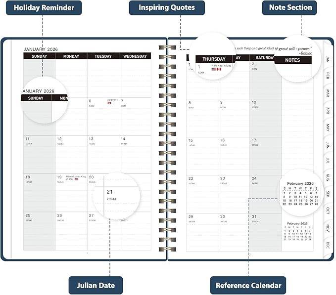 2026 Planner, Weekly and Monthly Calendar Planning Agenda, Jan 2026 - Dec 2026, Academic Planner Book, Desk Accessories and Office Supplies for women & men - A5 (6.3'' x 8.5'')