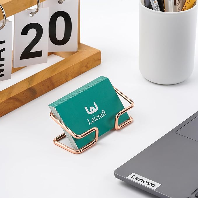 Business Card Holder for Desk, Cute Metal Card Organizers and Office Desk Accessories for Men and Women (Rose gold)