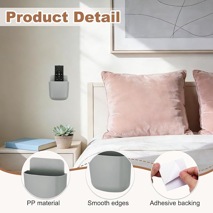 PATIKIL 4Pcs Remote Control Holder Wall Mount, Self-Adhesive TV Air Conditioner Control Holder Phone Charging Organizer for Home Office Bedroom Supply Pen Organizer, Gray