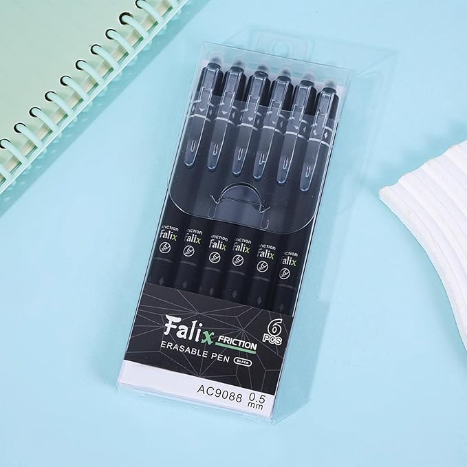 MOZXIRZ 6 Pcs Erasable Gel Ink Pens Retractable Pens 0.5mm Fine Point Black Ink Smooth Writing Erasable Pen for Women Men Girls Boys Office School Supplies (6Pcs Black Ink)