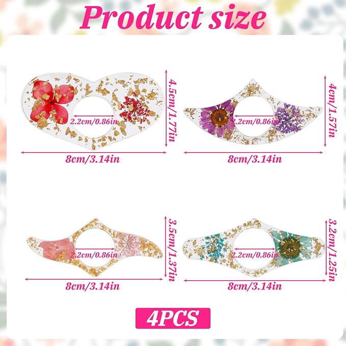 Giantree 4Pcs Dried Flower Book Holder, Handmade Thumb Book Page Holder Resin Clear Floral Book Holder Reading Accessories Ring Book Opener Bookmarks for Teachers Book Lovers
