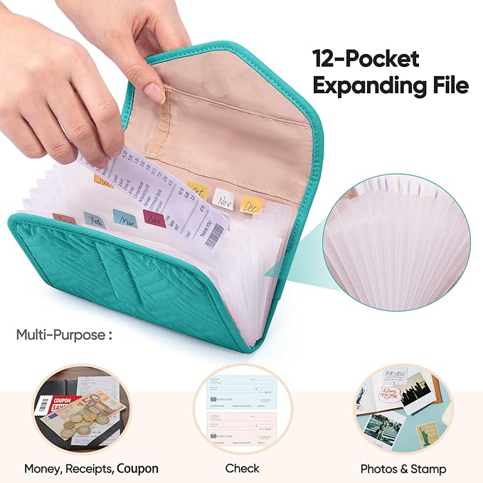 Fabric Receipt Organizer 7X5 - Receipt Holder 12 Pockets - Money Organizer - Elegant Receipt Holder - Coupon Holder - Cash Organizer - Envelope Organizer - Small Accordion File Organizer