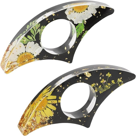 cobee Dried Flower Book Holder, 2 Pieces Handmade Thumb Book Page Holder Resin Reading Accessories Ring Book Opener Floral Bookmark for Teachers Book Lovers