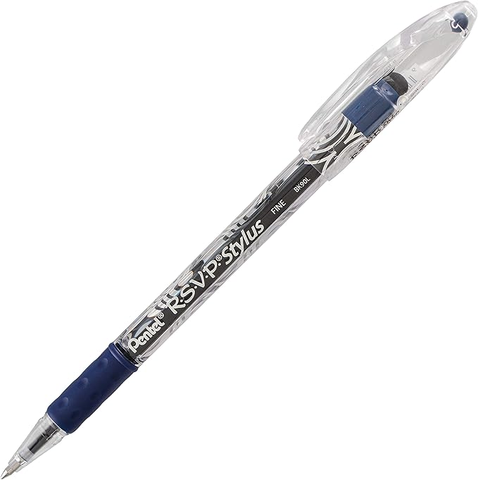 Pentel RSVP STYLUS Ballpoint Pen, Fine Line, Blue Ink (BK90L-C)