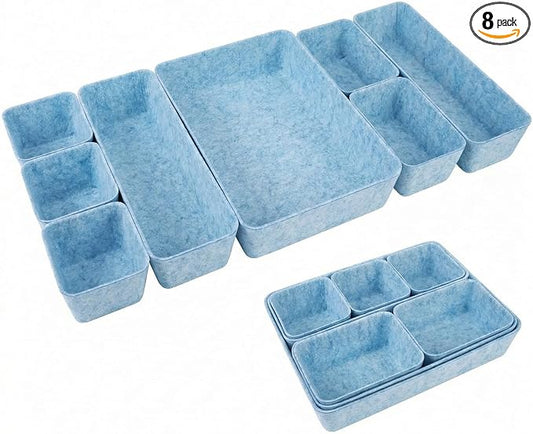 Desk Drawer Organizer Bins, 8pcs Felt Shallow Bathroom Storage Trays, Office Accessories & Workspace Organizers Jewelry & Makeup Boxes Containers(Blue)