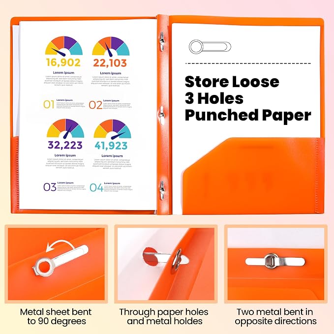GNL Plastic Folders with Pockets and Prong, Pack of 5, Colored Heavy Duty 2 Pocket File Folders Letter Size, Folders with Prongs for School, Home, and Office