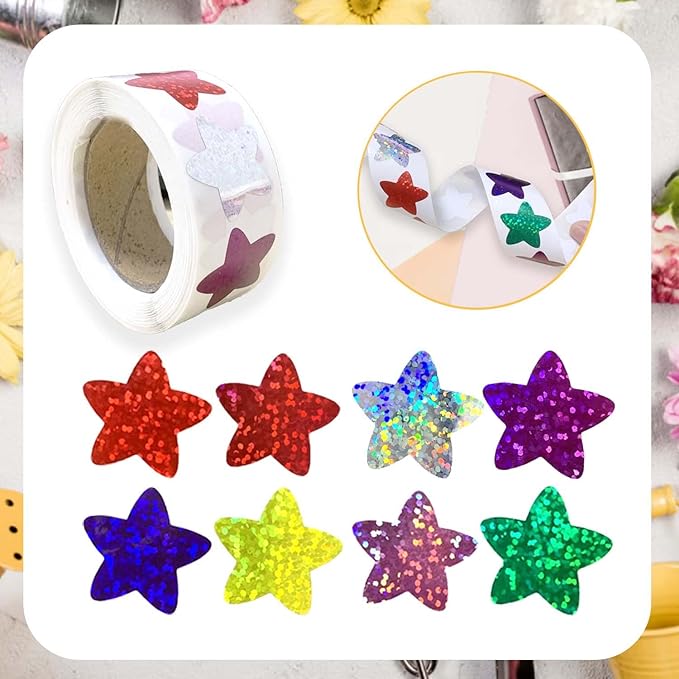 1000 PCS Incentive Stickers Glitter Star Stickers, Reward Self Adhesive Stickers Envelope Birthday Party Decoration Wedding School Classroom Teacher Supplies