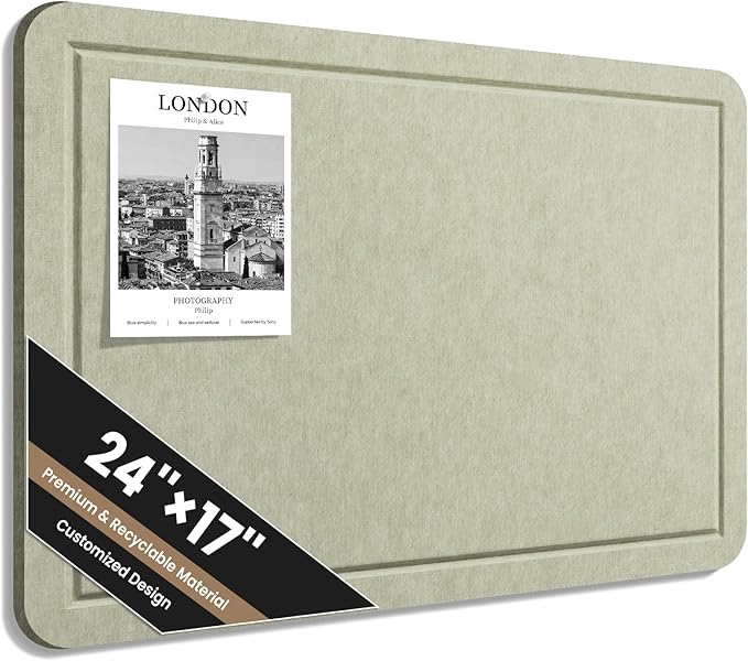 Large Bulletin Board, 24 X 17 Inches Felt Cork Board with 40 Pushpins, Foldable Felt Notice Pin Board Photo Display Board with Self-Adhesive Tape for Office Home School (Sage, 24x17 inch)