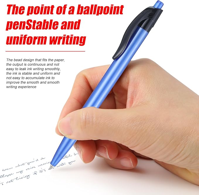 Retractable Blue Ballpoint Pen Pack of 50 Blue Pens Bulk for Smooth Writing 1.0mm Medium Blue Ink Pen with Comfort grip, Idea for Journaling, Planner, Note Taking Office School Supplies