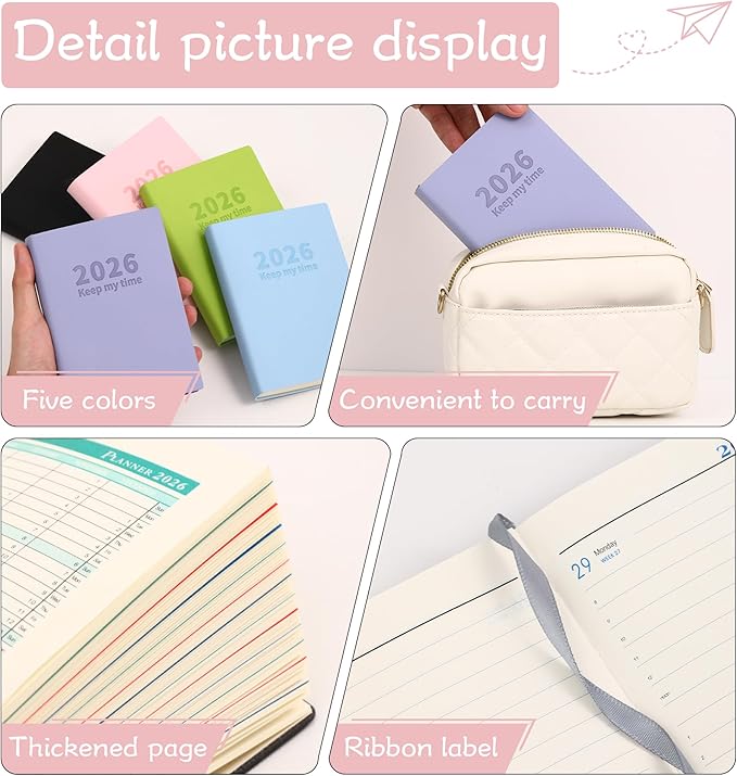 Planner 2026 Weekly and Monthly Planners for Purse 5.5" x 3.9"Cute Small Daily Academic Calendar 320page Hardcover Planning Agenda Book Academic Planner Vegan Leather Softcover, Goal Tracker Organizer Planning for Daily Schedule School Office Schedule ...