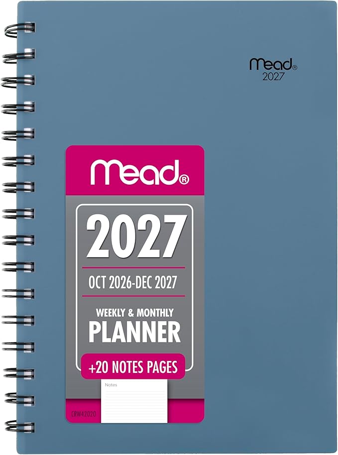Mead 2027 Planner, Weekly & Monthly, 15-Month Oct-Dec, 5.5" x 8.5", Composure Blue (1806-200-27)