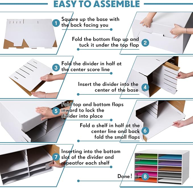 Fuutreo 1 Pcs Classroom Paper Storage Organizer Construction Paper Storage Desktop Mailbox File Sorter Sturdy Cardboard Literature Organizer for Home Office School White 19.7 x 12.4 x 11.8 Inch