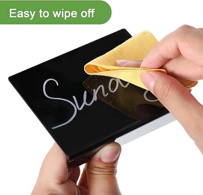 Outus 12 Pcs 4 x 3 Inches Buffet Food Labels Mini Small Chalkboard Signs Black Acrylic Food Markers Little Price Signs with 2 Pcs Erasable Marker for Wedding Birthday Bakery Table Display