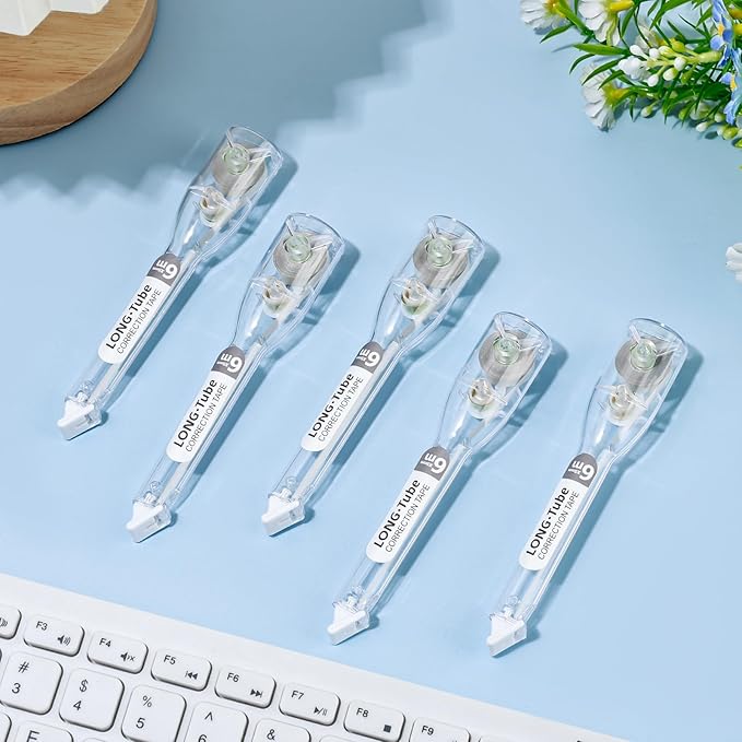 BAYTORY 5Pcs Correction Tapes, Aesthetic White Pull Out Tape Pens, Smooth and Quick Dry Tape, Easy to Use Pen-Style Applicator for Study Supplies and Office Products (Transparent)