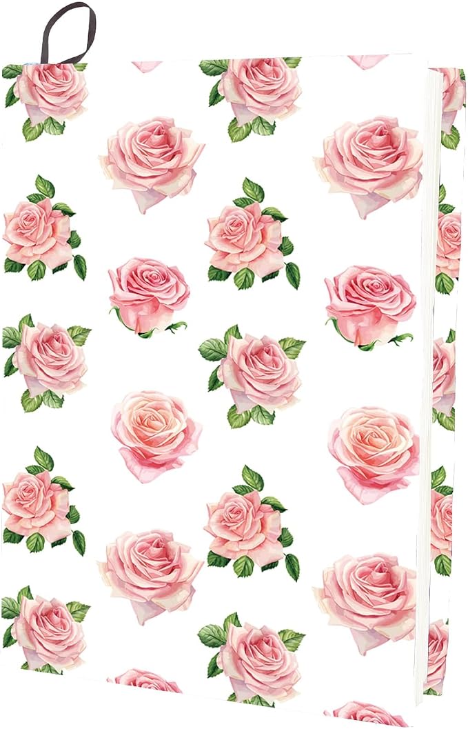 CRASPIRE Flower Stretchable Book Cover Floral Pink Rose Washable Reusable Large Nylon Book Protector Elastic Notebook Wraps Suitable for Most Hardcover Books Classroom Students