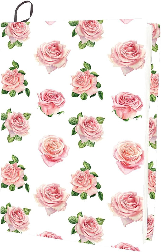 CRASPIRE Flower Stretchable Book Cover Floral Pink Rose Washable Reusable Large Nylon Book Protector Elastic Notebook Wraps Suitable for Most Hardcover Books Classroom Students