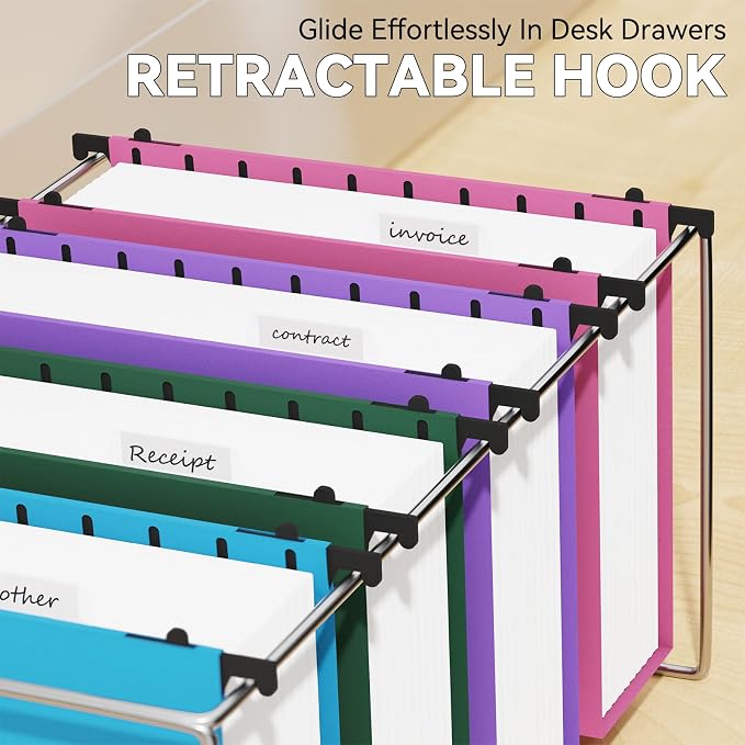 Extra Capacity Hanging File Folder Letter Size,3" Expansion Plastic Hanging File Organizer for Filing Cabinet Folders Office Home,Reinforced Black Heavy Duty Hang Folders with Tabs,12 Pack