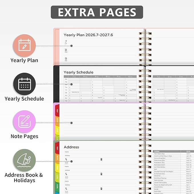 EMSHOI 2026-2027 Appointment Book, A4 15-Minute Hourly Planner, July 2026 - June 2027, Academic Planner Weekly and Monthly, 100GSM Thick Paper, Flexible Cover, Note Pages, Colorful Tabs, Light Green