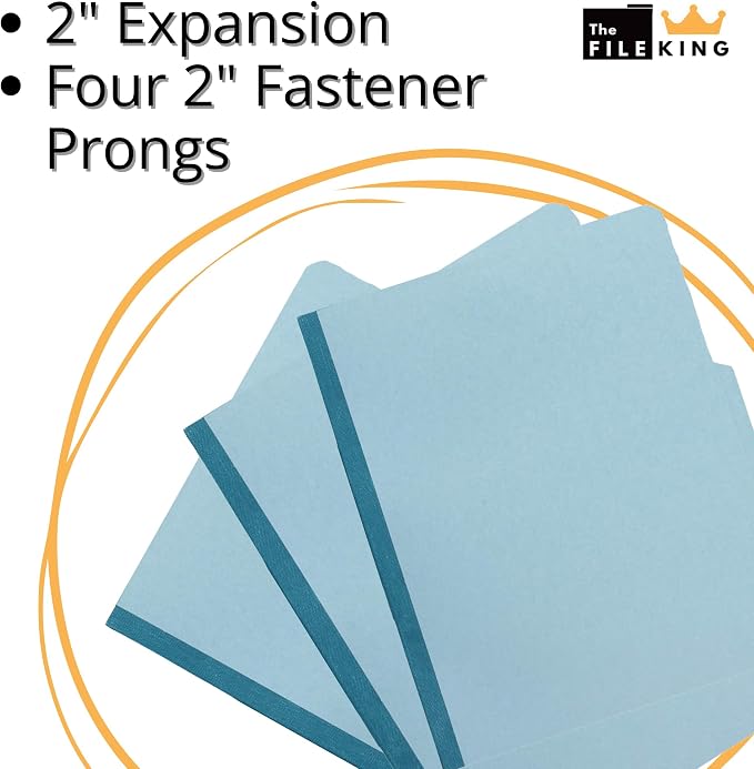 The File King One Divider Pale Blue Pressboard Classification File Folder - Letter Size | Box of 10 | Top Tab | 2” Expansion | Four 2-Inch Durable Fastener Prongs | USA Made