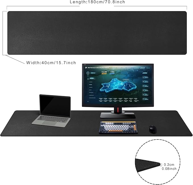 Cacoy 70.8"x15.7" Leather Desk Pad, Large Computer Mouse Pad for Office and Home Work, Waterproof PU Leather Desk Protector Mat, Extended Gaming Keyboard Mouse Mat (Black)