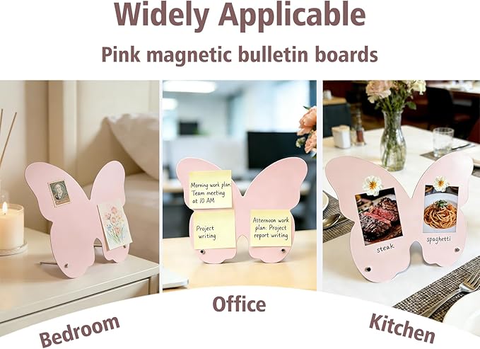 2 Pack Desk Magnet Board,Black Magnetic Board,Metal Magnetic Bulletin Board,Magnet Display Stand with Flower Pins for Home, School, Kitchen, Office (Pink)