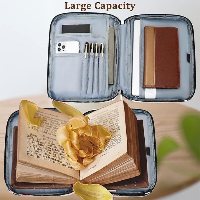 JIANYA Bible Cover Case for Women and Men, Bible Book Carrying Case Church Bag Bible Protective with Handle and Pocket, Grey