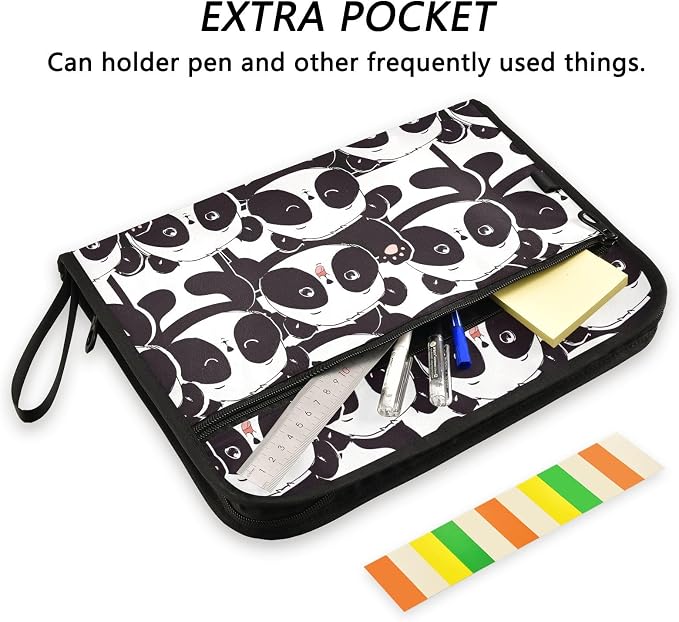 Pattern Panda Bear File Folders, Plastic Folders with 13 Pockets, Expandable File Folder for Documents School Students Office, Aesthetic Folder with Labels A4 Letter Size