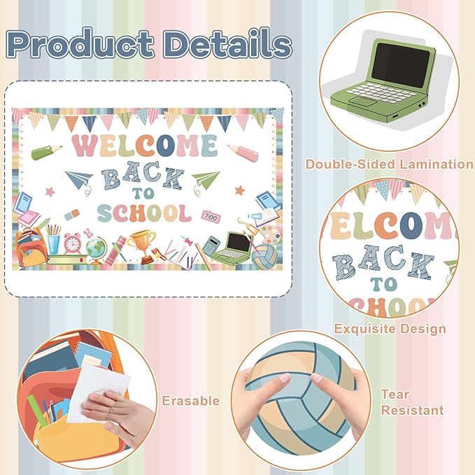 Boho Welcome Back to School Bulletin Board Set First Day of School Classroom Decorations Pencil Notebook Schoolbag Paper Cutouts for Teacher Preschool Elementary Classroom Chalkboard Wall Door Decor