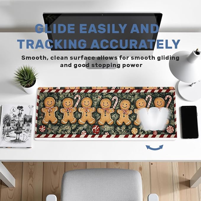 Christmas Desk Mat Gaming Large Mouse Pad Gingerbread Candy Forest Stripe Mousepad Computer Keyboard Pad Mouse Mat Laptop Mat 31.5 x 11.8 Mouse Pads for Desk Home Office Gaming