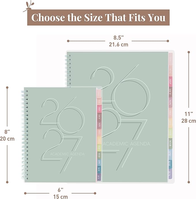 Rileys Academic Planner 2026-2027, Daily, Weekly & Monthly Planner, July 2026 - June 2027, Student Notes Pages, Twin-Wire Binding, Weekly Agenda for School & Work (8.5 x 11-Inches, Deco, Green)