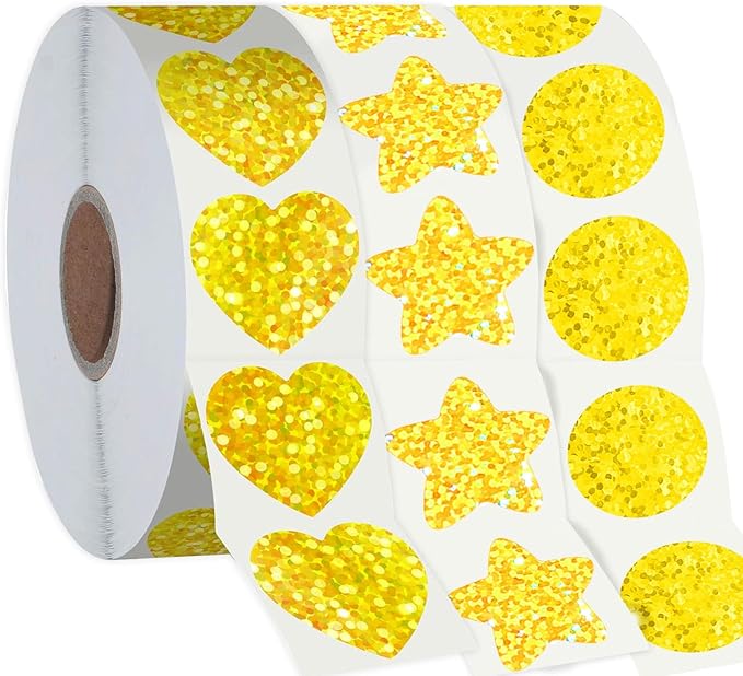 1500 Pcs Glitter Self Adhesive Foil Stickers for Kids Reward,Gold Star Stickers Heart Stickers Round Stickers for Kid Teacher Envelope Valentine Wedding Birthday Party Christmas Decoration(1inch)