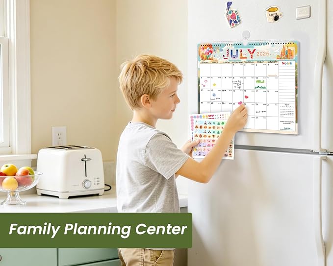AECCN Calendar 2026-2027, 18 Months Calendars, 14.4" x 11.4" Durable Thick Paper, Anti Ink Bleed, Wall Calendar 2026-2027 with Stickers for Home, school, Office Planning-Colorful