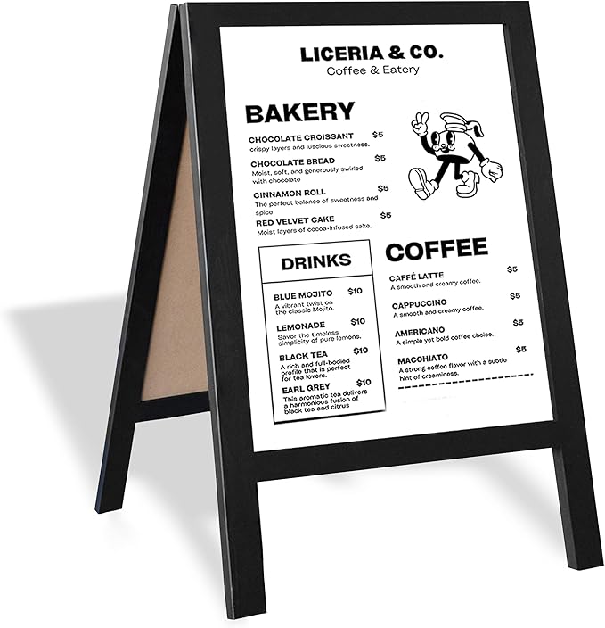Ilyapa Wooden Dry Erase A Frame Sign - Magnetic Whiteboard Sidewalk Menu Board Outdoor - Menu Display for Restaurant, Food Truck - 31x20 inch - Black