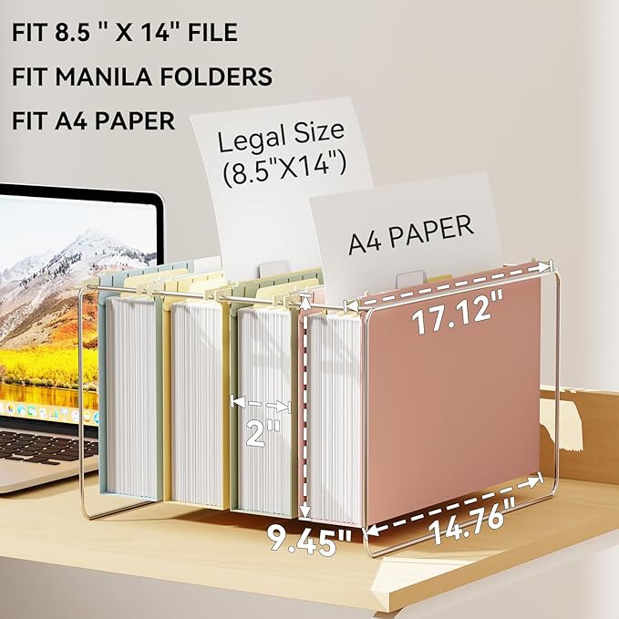 Ansook Legal Size Hanging File Folders, 2" Expansion Legal Plastic File Folders Hanging with Tabs, 12 Pack Pastel Colors Hanging Organizers for Filing Cabinet, Home Office Law Firm Document Storage