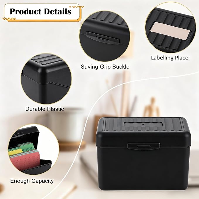BTSKY 1 Pack 4 x 6 inch Index Card Box-Index Card Holder Notecard Box Recipe Card Box Plastic Storage Organizer for Filling Index Cards,Note cards, Flashcards, Recipes and etc,Black